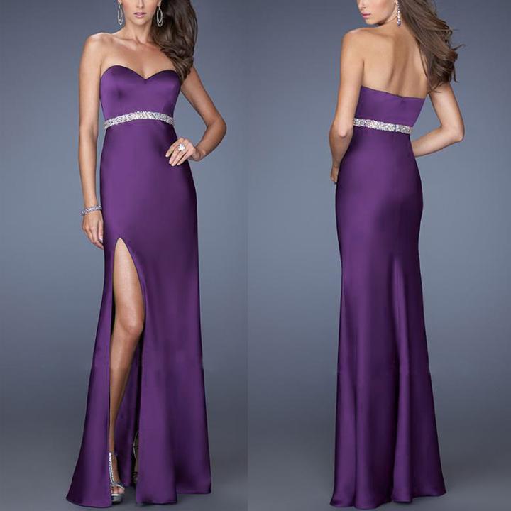 BamBam Women Sexy Chest Wrap Slit Evening Dress - BamBam Clothing