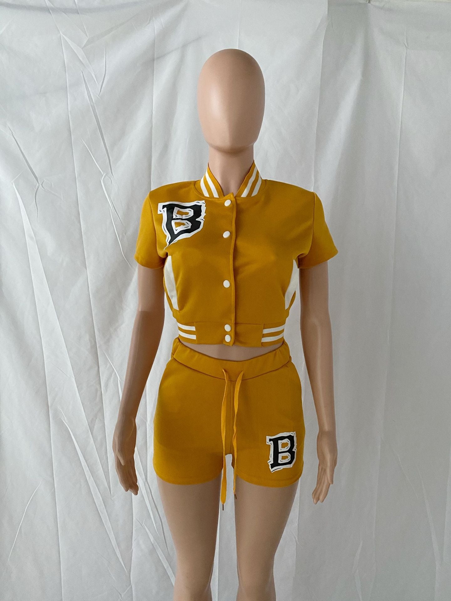 BamBam Women Baseball Print Short Sleeve Top And Shorts Two-Piece Set - BamBam