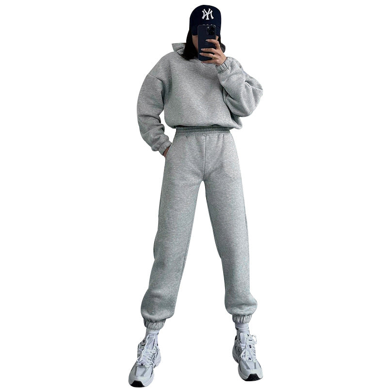BamBam Women Solid Long Sleeve Hoodies and Casual Pants Two-piece Set - BamBam