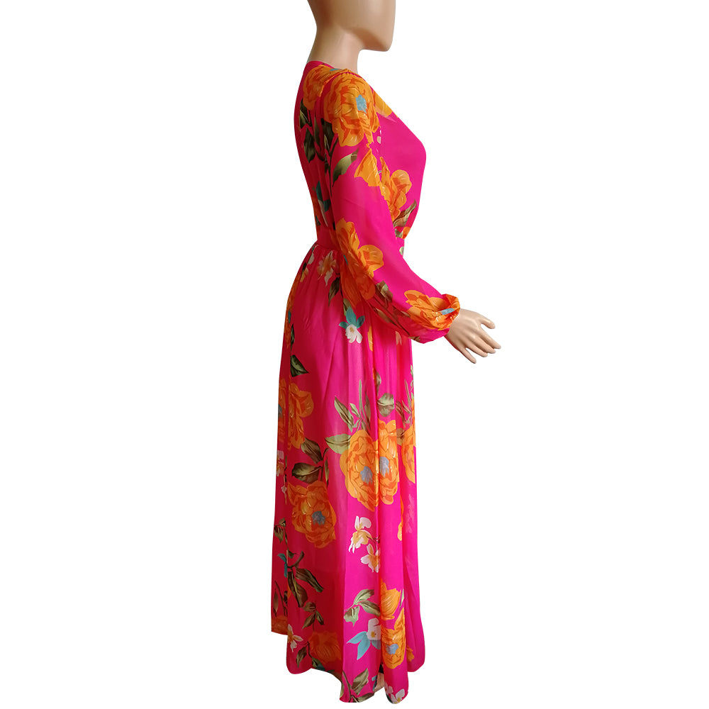 BamBam Long Sleeves Floral Chiffon Maxi Dress - BamBam