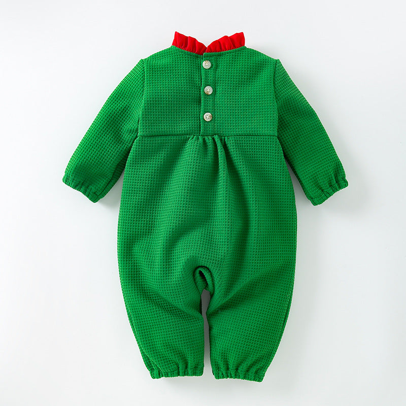 BamBam Autumn And Winter Christmas Baby Jumpsuit Fashion Trendy Bow Red And Green Long Sleeve Jumpsuit - BamBam