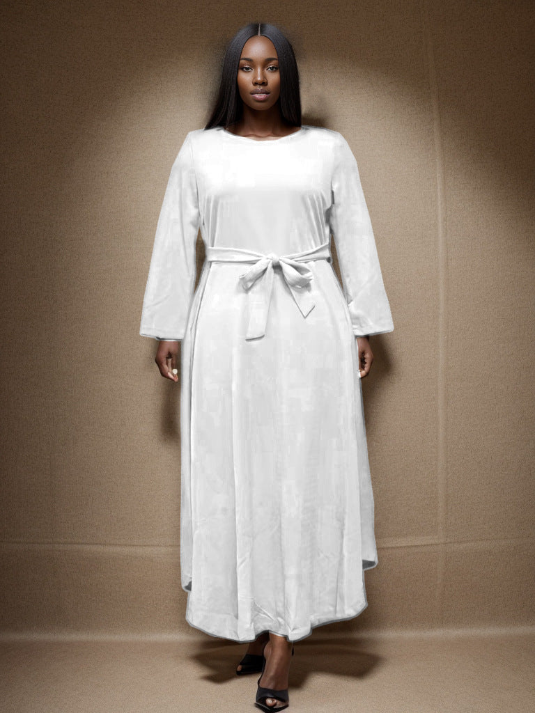 BamBam Women's Fashion Chic Belted African Round Neck Plus Size Maxi Dress - BamBam