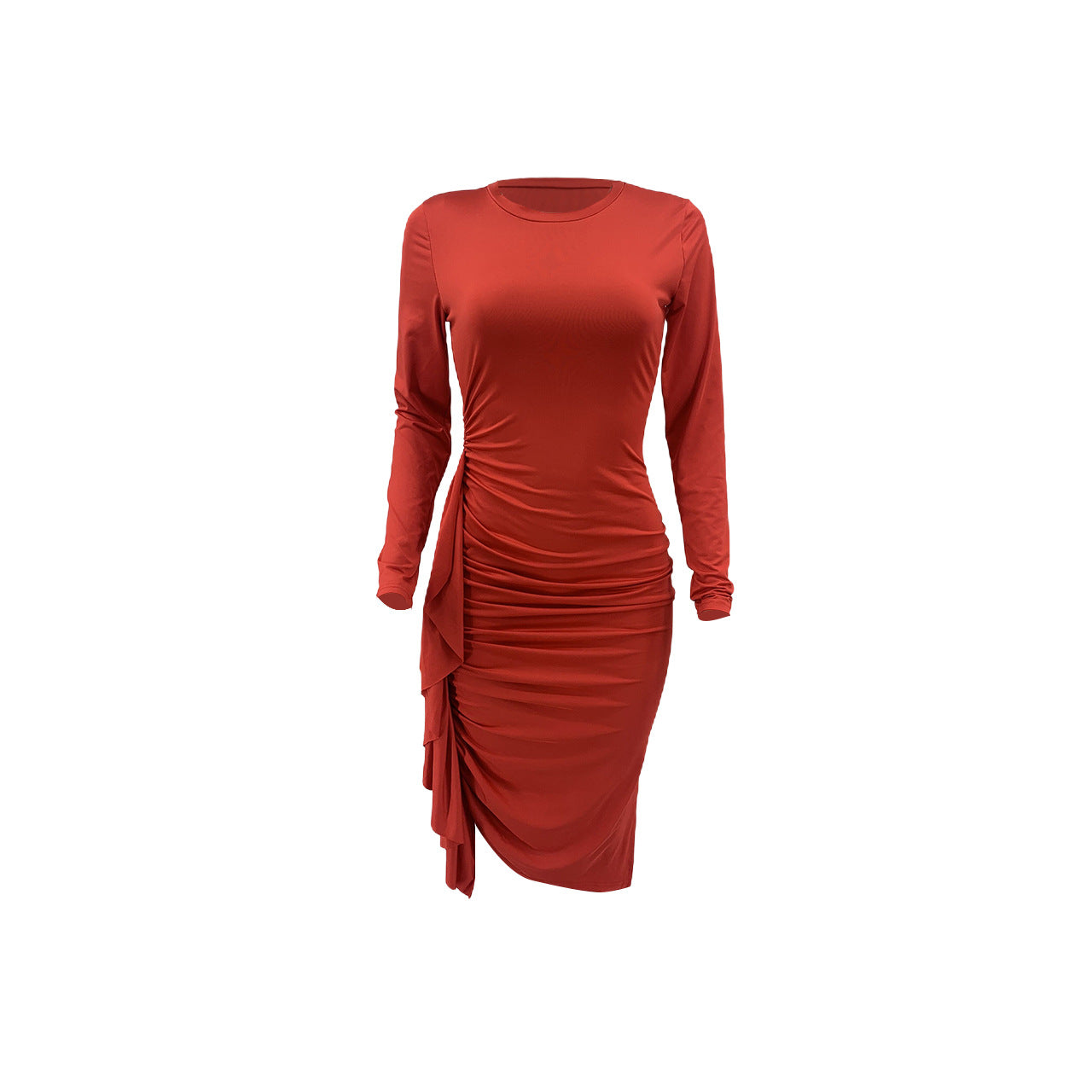 BamBam Women's Autumn Fashion Solid Long Sleeve Midi Dress - BamBam Clothing