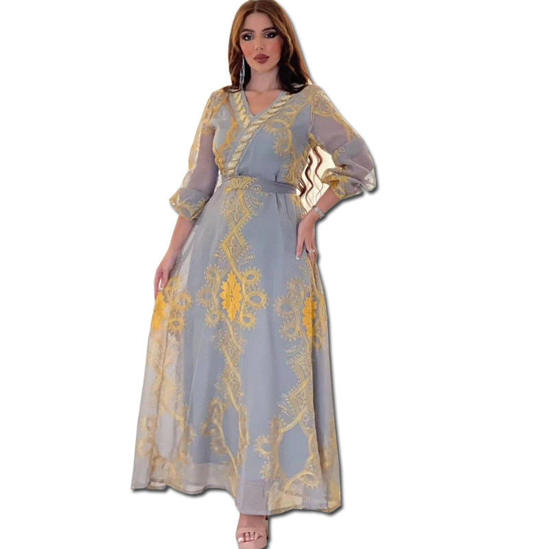 BamBam Muslim Arabic Women Beaded Mesh Embroidered Night Gown - BamBam