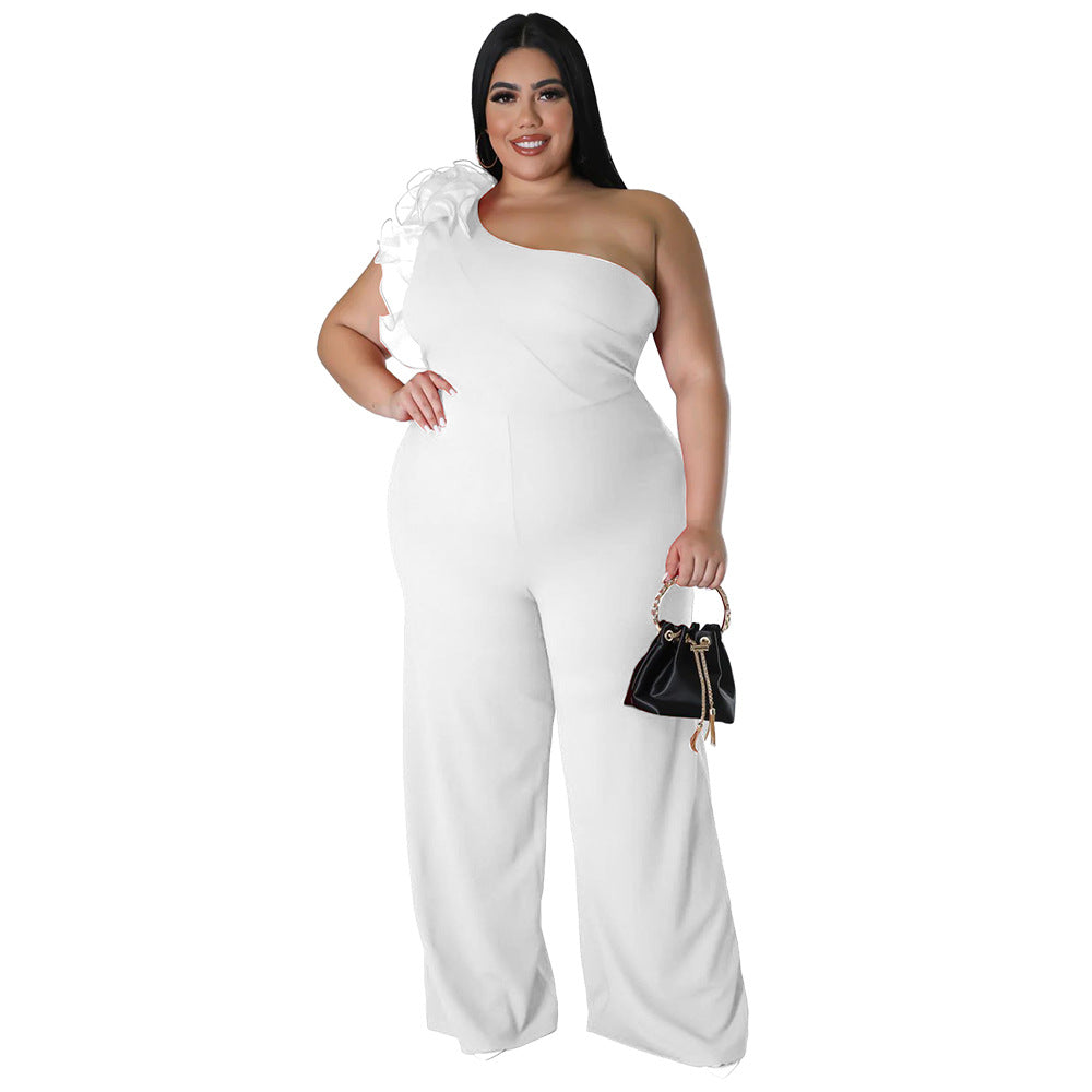 BamBam Plus Size Ladies One Shoulder Mesh Wide Leg Pants - BamBam Clothing