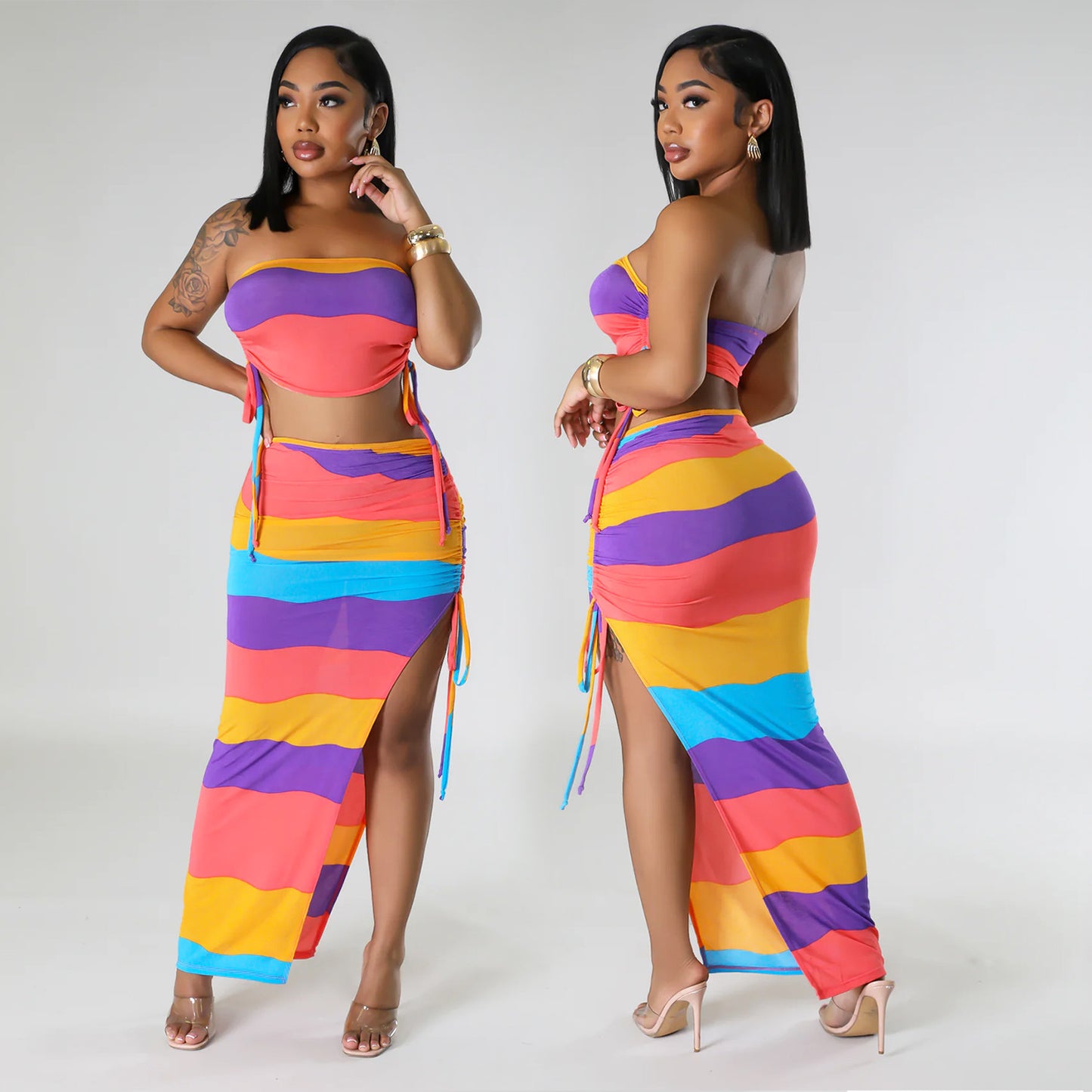 BamBam Summer Women Sexy Lace-Up Pleated Two-Piece Set - BamBam