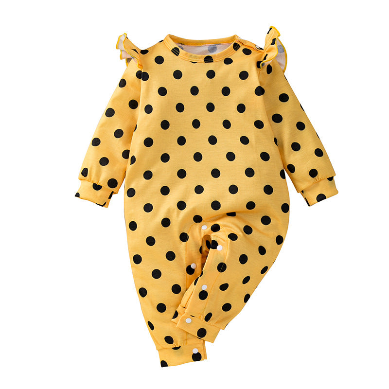BamBam Baby Girl Printed Polka Dot Sunflower Long Sleeve Romper - BamBam