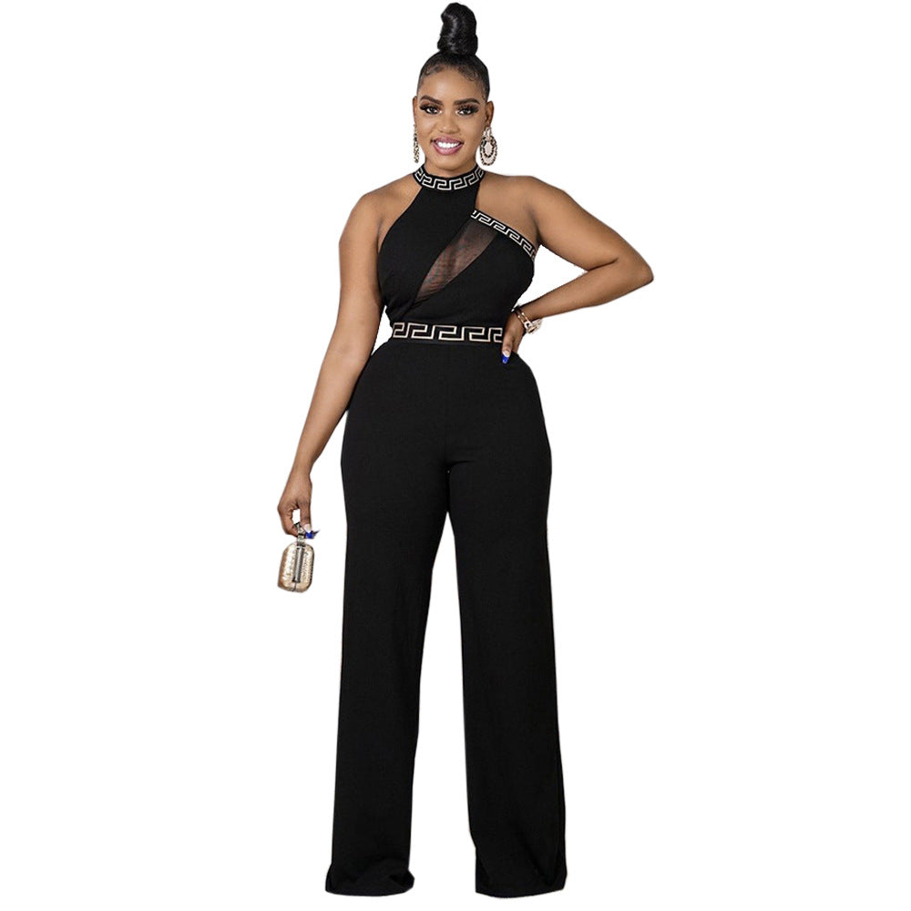 BamBam Women Sleeveless Mesh Sexy Bell Bottom Jumpsuit - BamBam Clothing