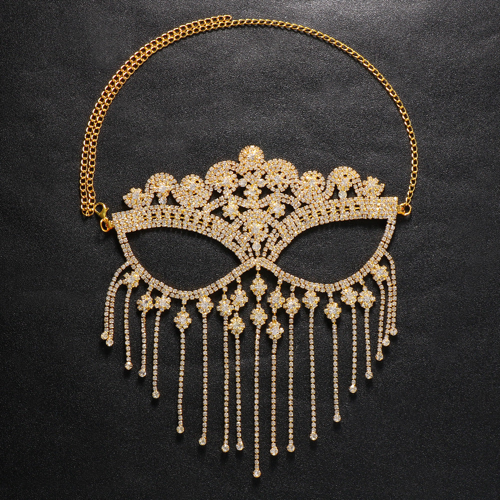 BamBam Rhinestone Tassel Mask Fashion Masquerade Face Decoration Exaggerated Diamond Hair Accessories For Women - BamBam