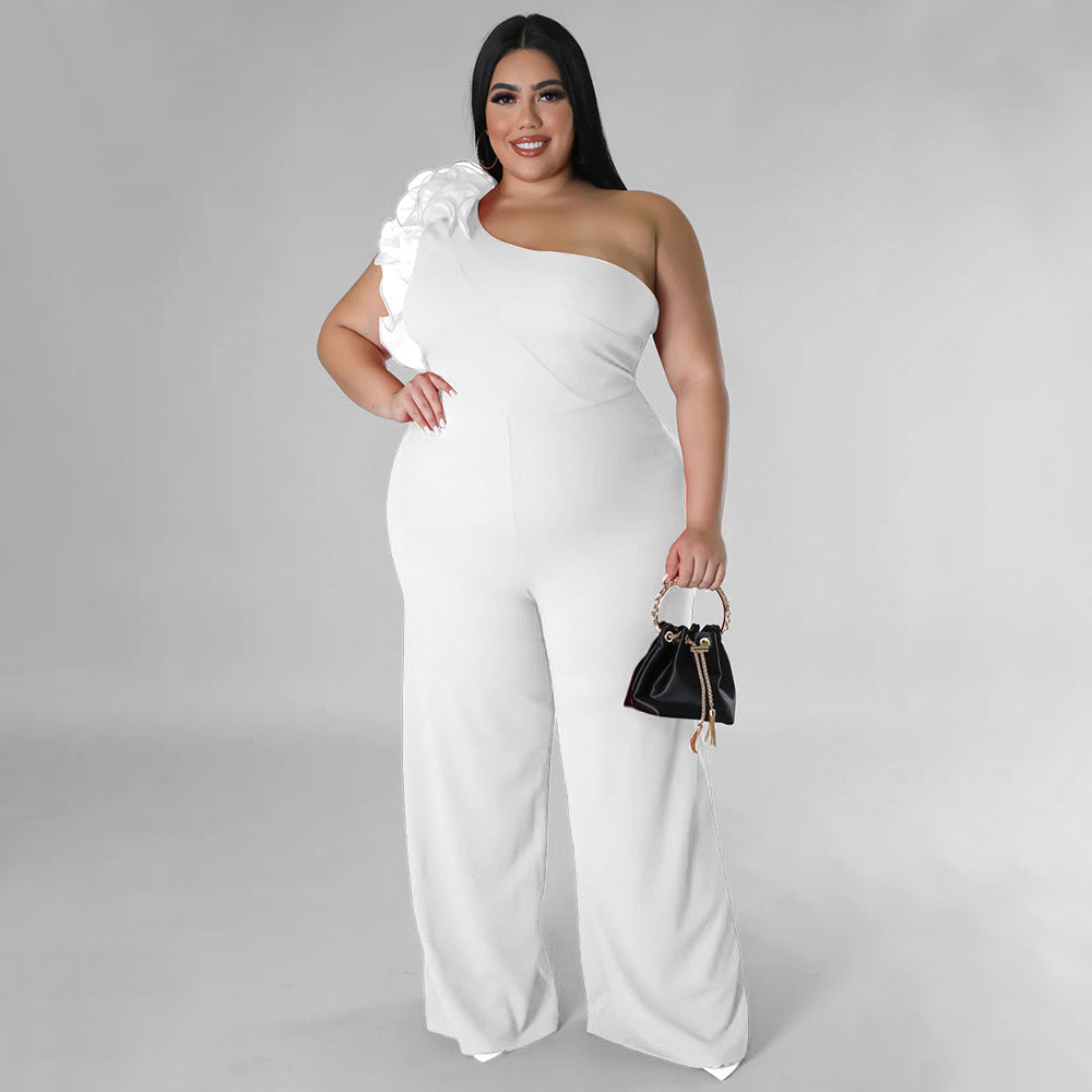 BamBam Plus Size Ladies One Shoulder Mesh Wide Leg Pants - BamBam Clothing