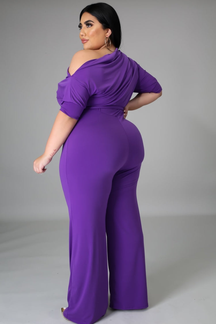 BamBam Summer Plus Size Purple Slash Shoulder Formal Jumpsuit - BamBam Clothing