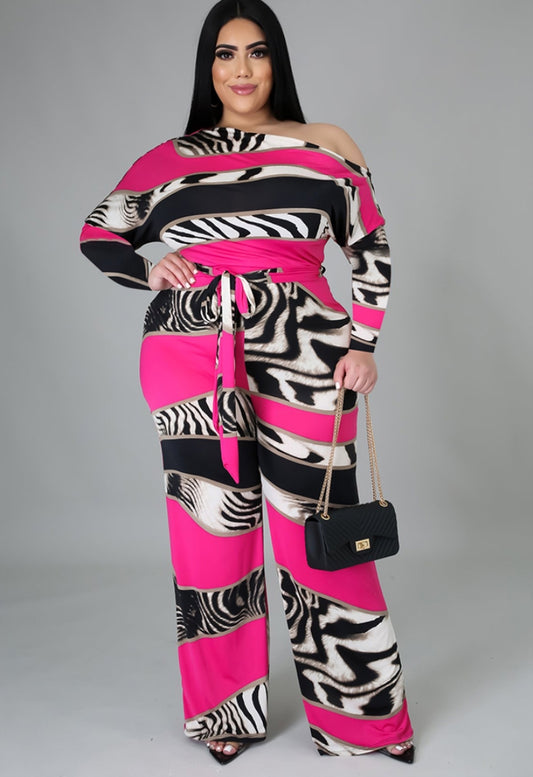 Autumn Plus Size Print Formal Jumpsuit with Belt