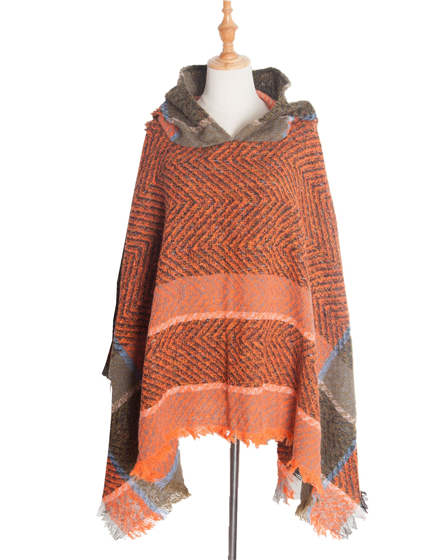 BamBam Women herringbone pattern hooded shawl cloak - BamBam