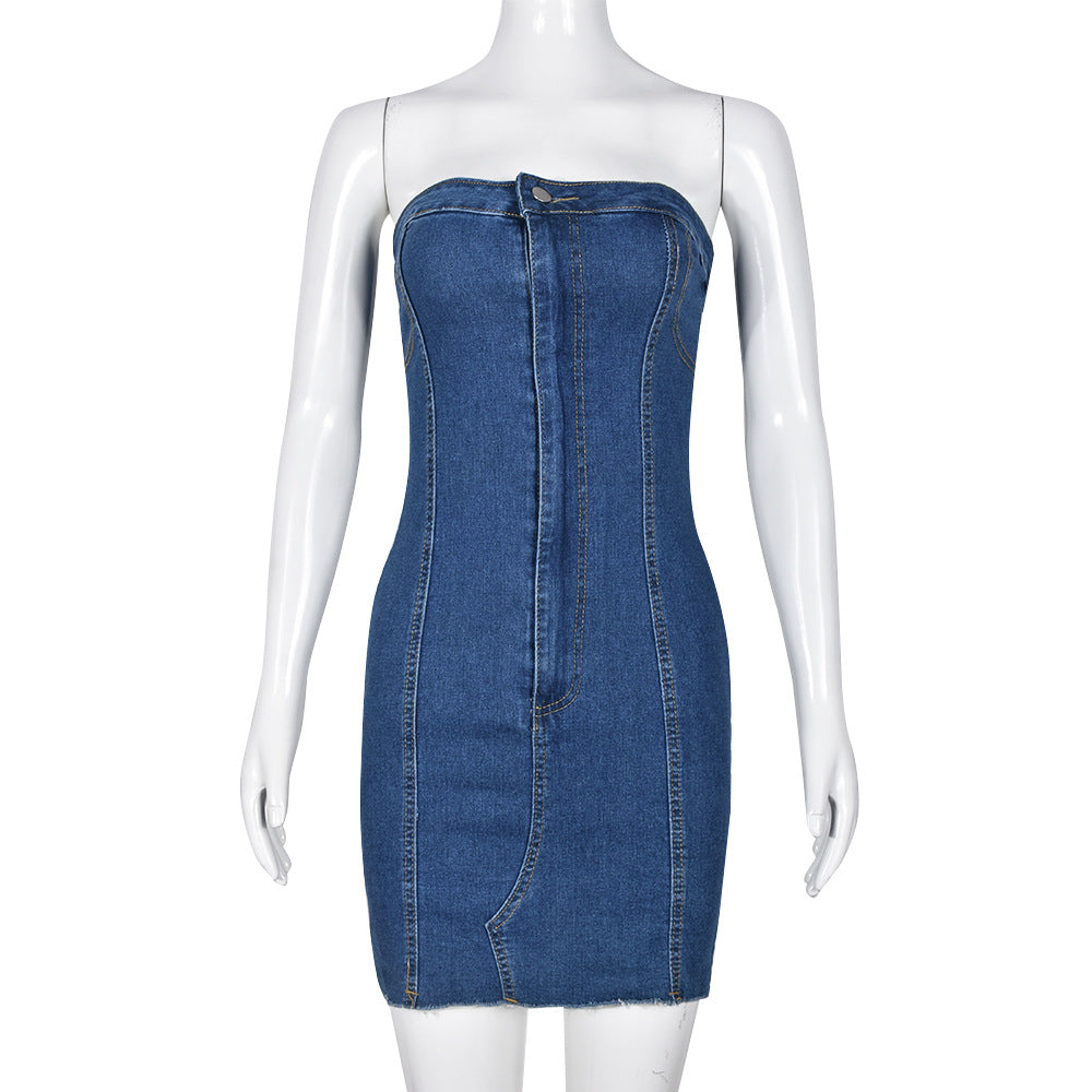 BamBam Summer Sexy Strapless Slim Denim Dress For Women - BamBam Clothing