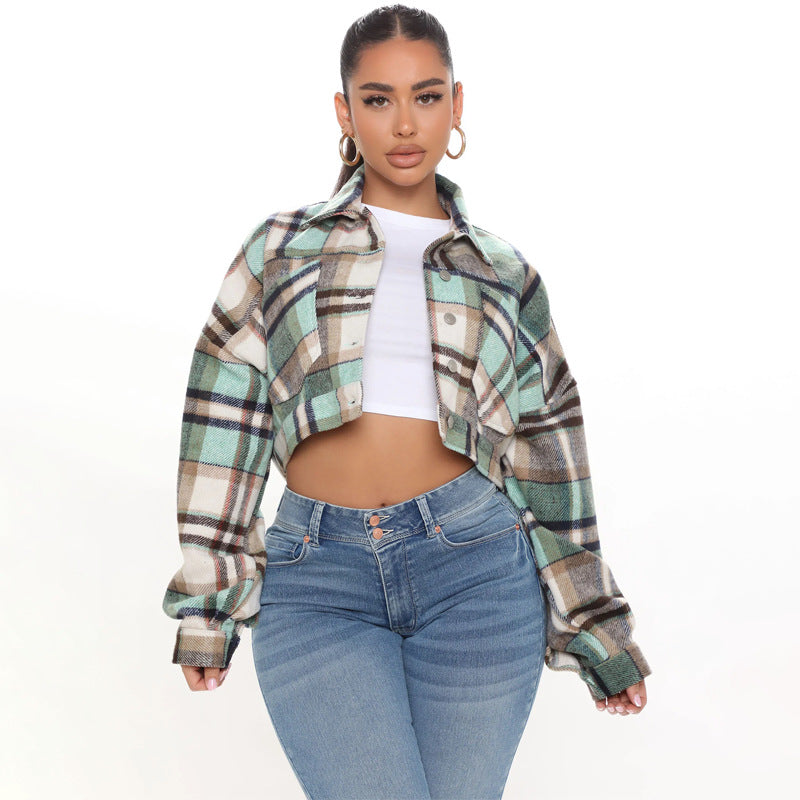 BamBam Women's Fashion Plaid Flannel Button Open Waist Jacket - BamBam