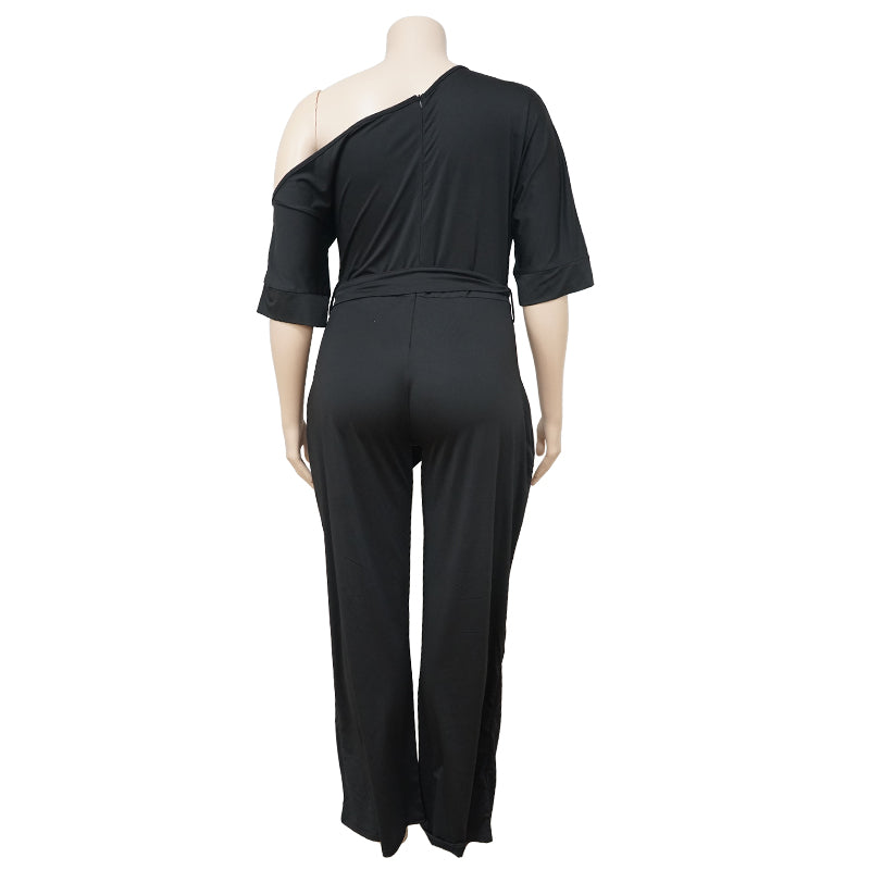 BamBam Plus Size Solid Plain Slash Shoulder Formal Jumpsuit - BamBam Clothing