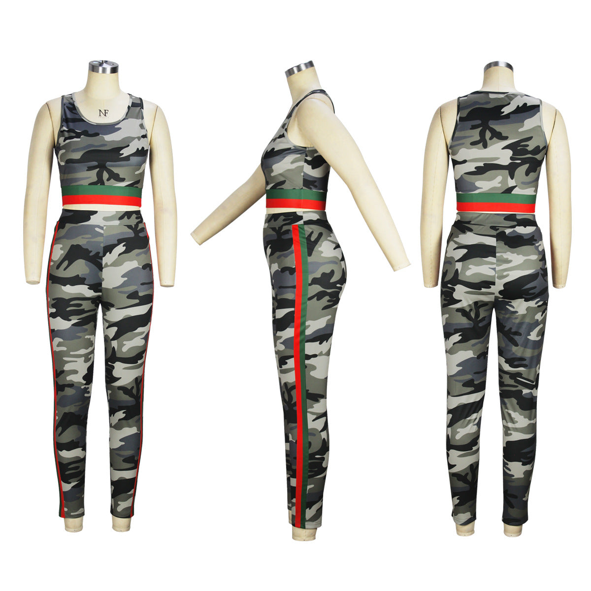 BamBam Women Camouflage Print Casual Tank Top and Contrast Pants Casual Two-Piece Set - BamBam