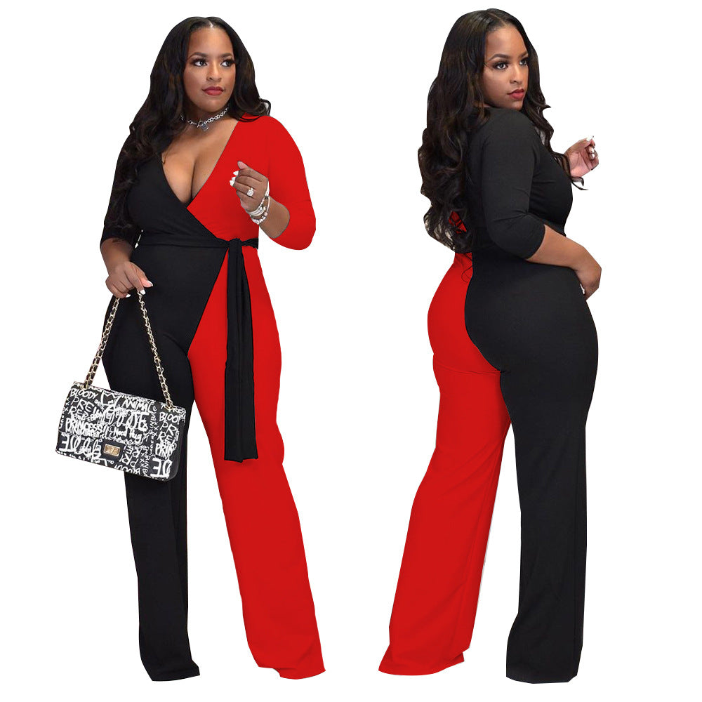 BamBam Plus Size Women's Fashion Sexy Contrast Color Jumpsuit - BamBam Clothing