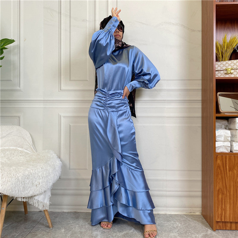 BamBam Women Islamic Round Neck Shirt Muslim Maxi Dress Two Piece Set - BamBam