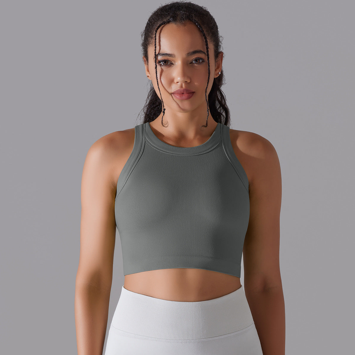 BamBam Women Seamless Knitting Solid Rib Yoga Wear Sports Sleeveless Fitness Tank Top - BamBam