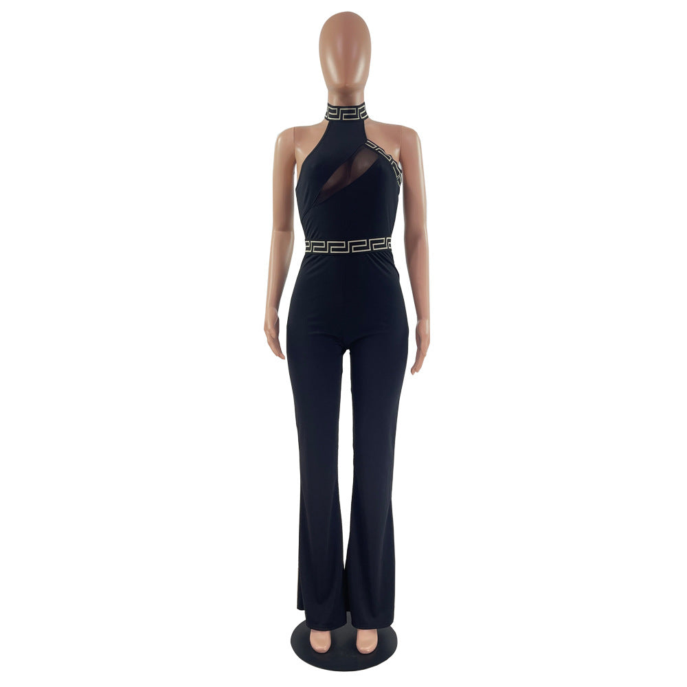 BamBam Women Sleeveless Mesh Sexy Bell Bottom Jumpsuit - BamBam Clothing