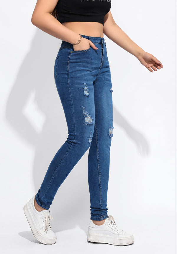 BamBam Plus Size Women Stretch Ripped Denim Pants - BamBam