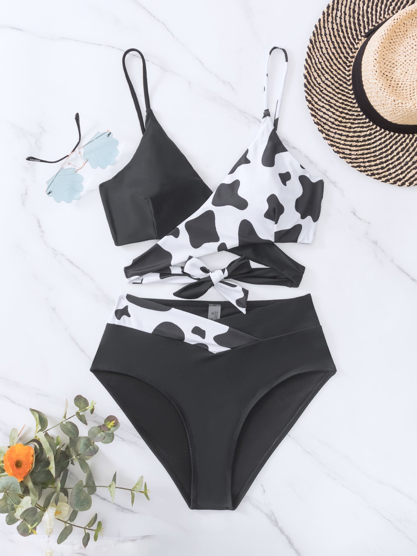 BamBam Print Tie High Waist Sexy Bikini Swimwear Two Pieces Swimsuit - BamBam