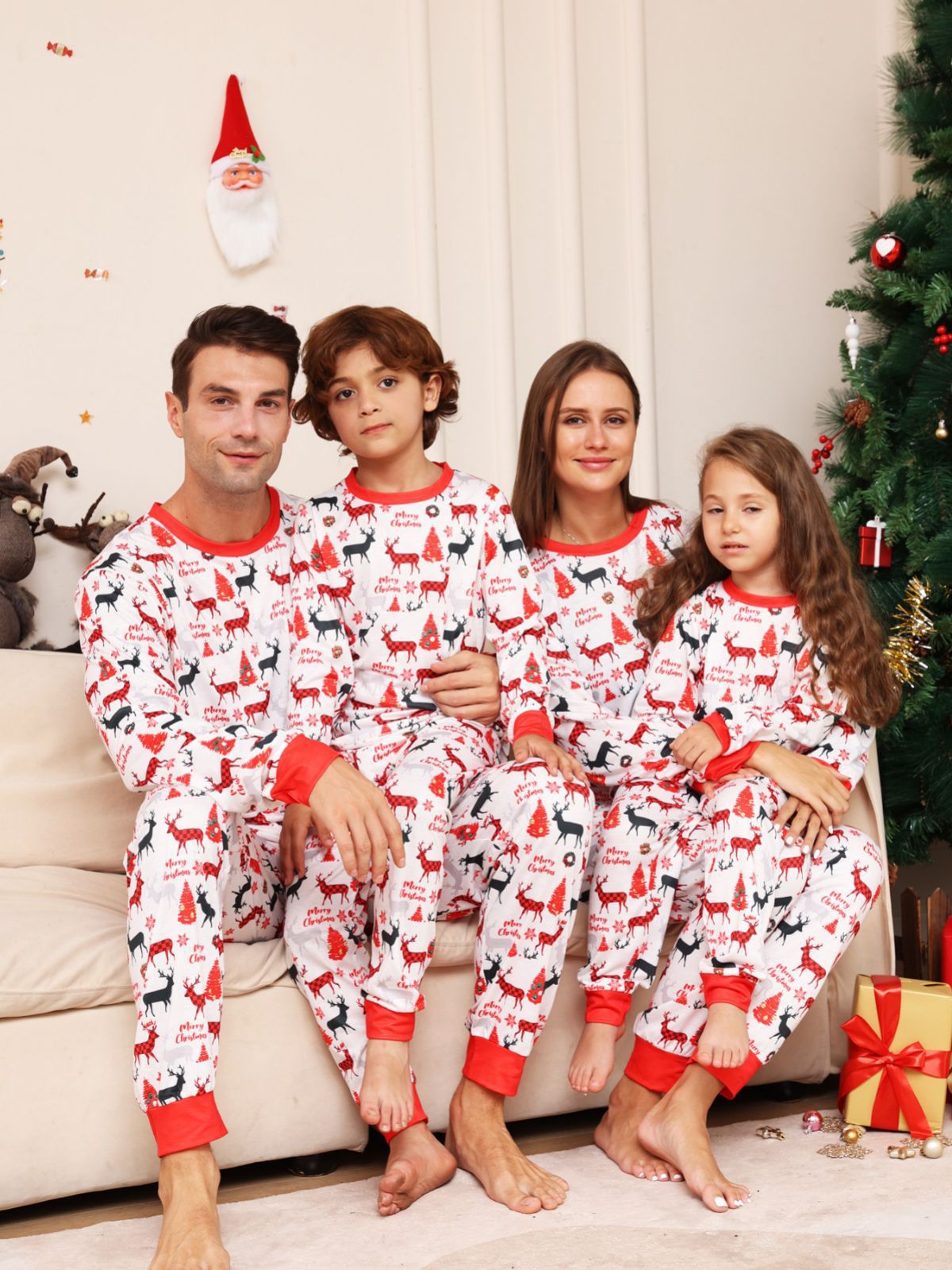 BamBam Christmas Family Wear Letter Cartoon Deer Printed Home Clothes Pajama Two-piece Set - BamBam