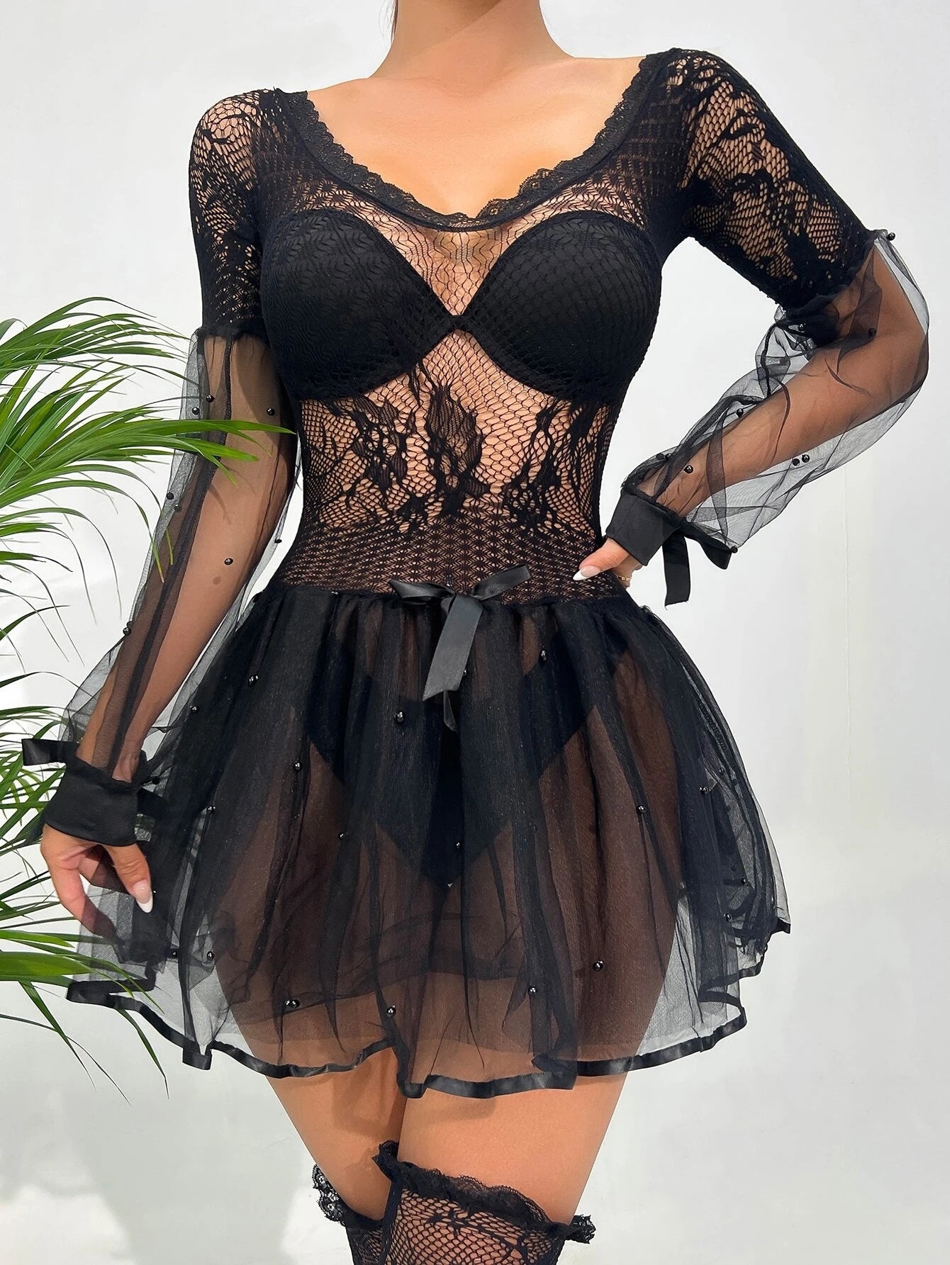 BamBam Sexy Black Mesh Lace See Through Midnight Skirt - BamBam