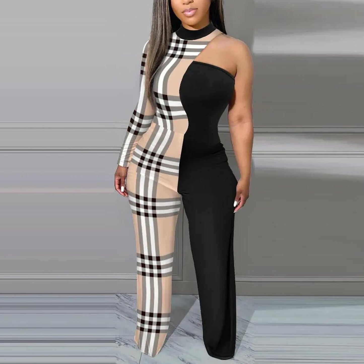 BamBam Sexy Contrast Patchwork Fashion Print Jumpsuit - BamBam Clothing