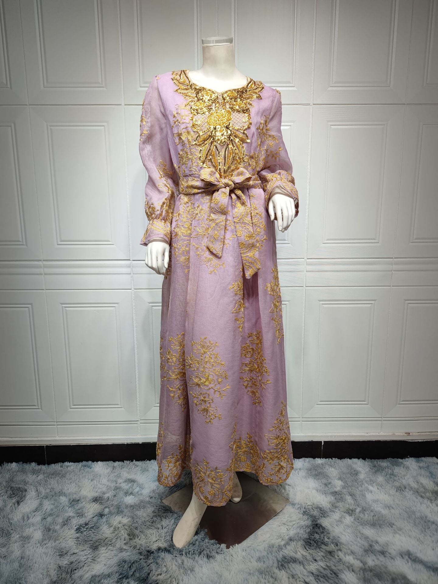 BamBam Eid Al-Adha Arab Dubai Embroidery Applique Dress Muslim Party Dinner Robe - BamBam