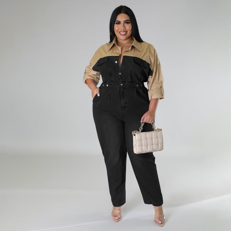 BamBam Plus Size Women's Denim Contrast Jumpsuit - BamBam Clothing