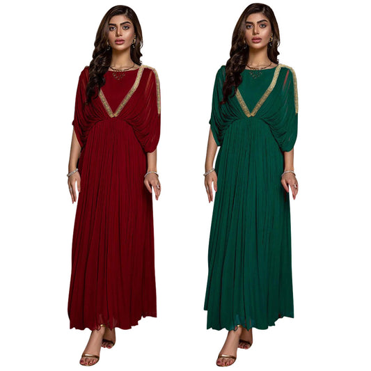 muslim eid chain webbing pearl chiffon pleated robe summer dress skirt