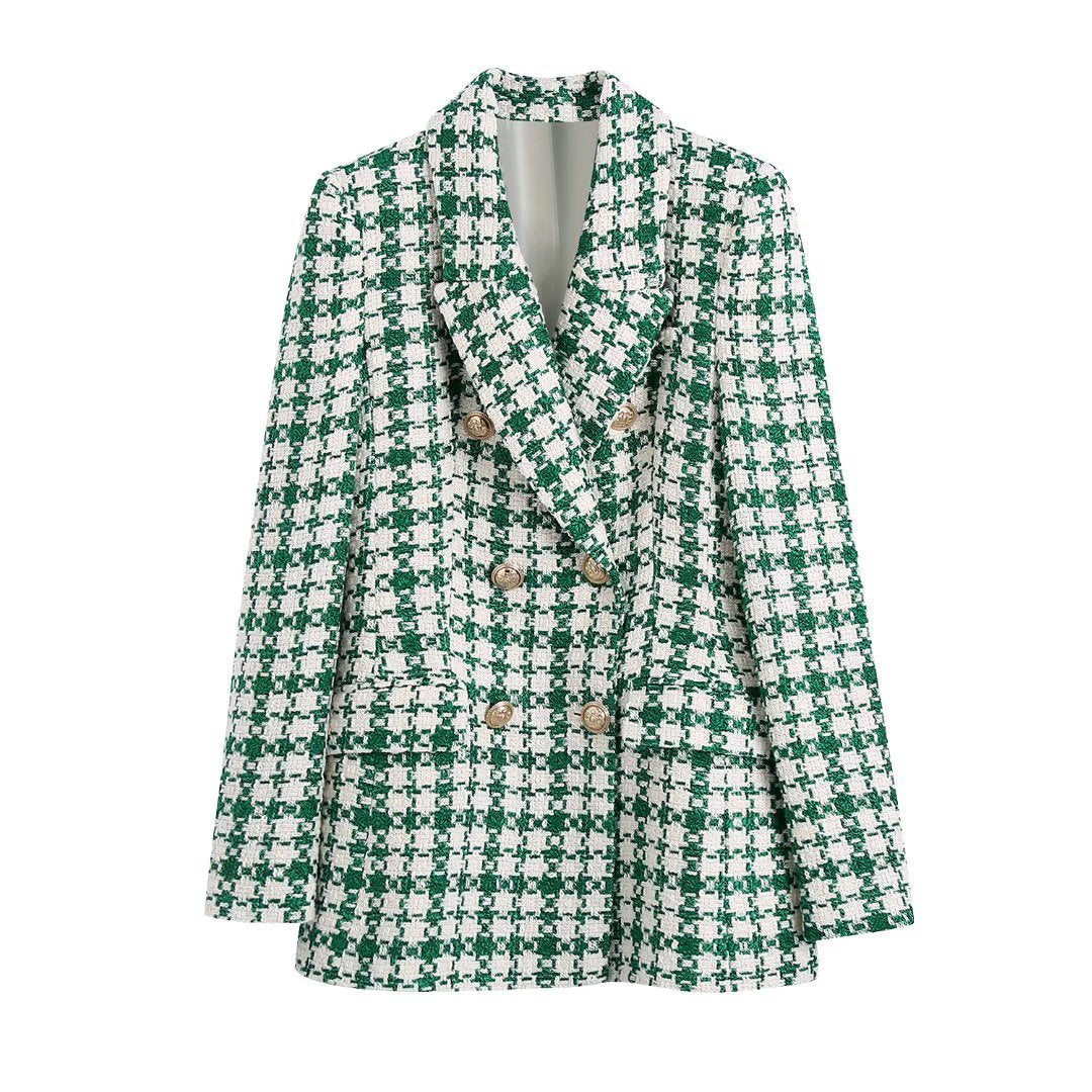 BamBam Women Autumn Loose Plaid Blazer and Belted Skirt Two-piece Set - BamBam Clothing