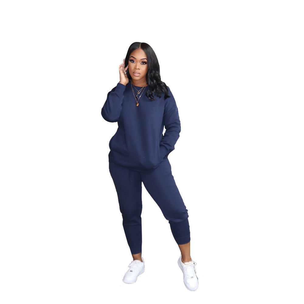 BamBam Women fleece Solid Stretch Top and Pant Sports Casual Two-piece Set - BamBam