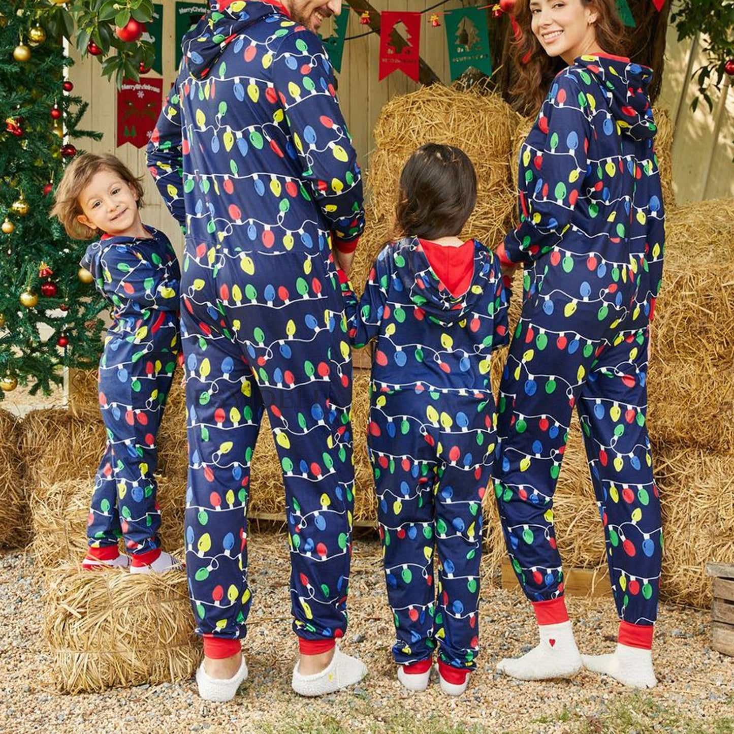 BamBam Autumn And Winter Christmas Printed Parent-Child Long-Sleeved Overall Pajamas One-Piece Home Clothes - BamBam