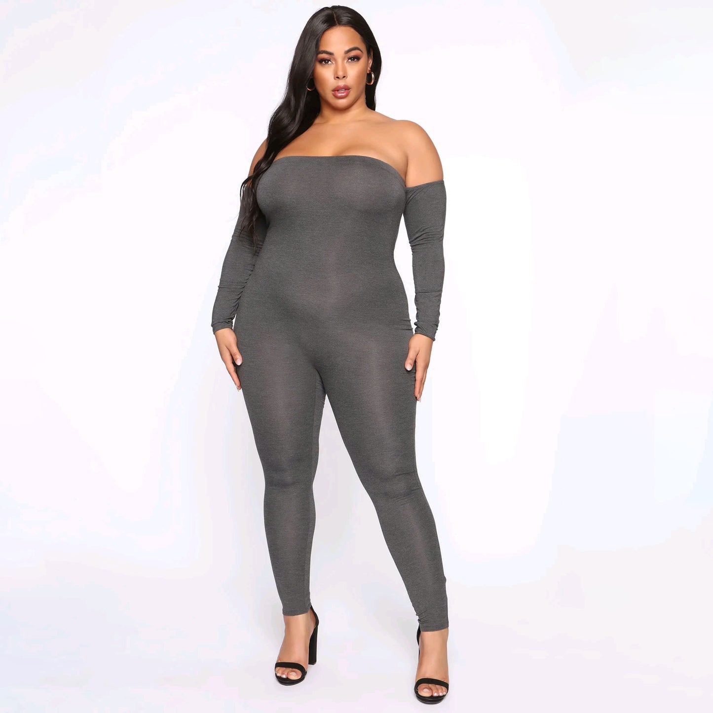 BamBam Plus Plus Size Jumpsuit Solid Slim Chic Sexy Strapless Collar Jumpsuit - BamBam Clothing