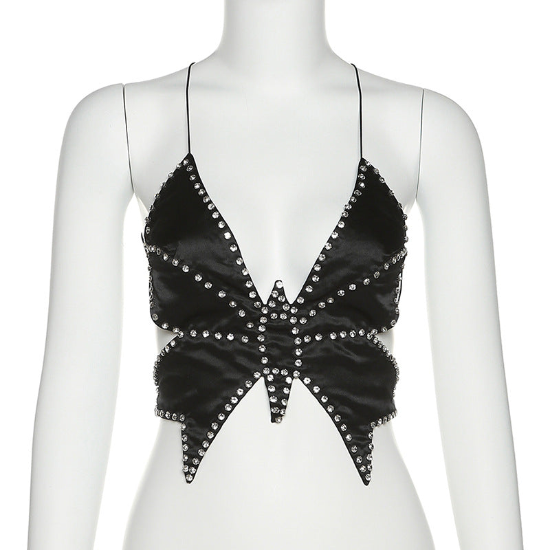 BamBam Summer women's fashion sexy halter neck backless bow beaded slim Camisole women vest - BamBam