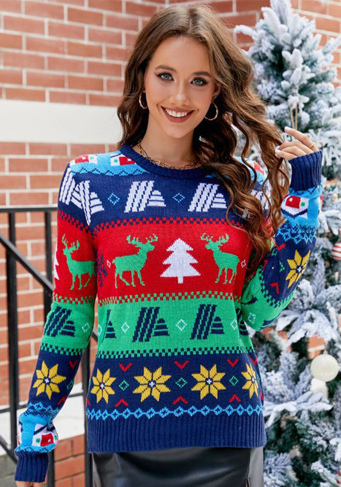 Christmas Sweater Autumn and Winter Jacquard Contrast Color Elk Sweater