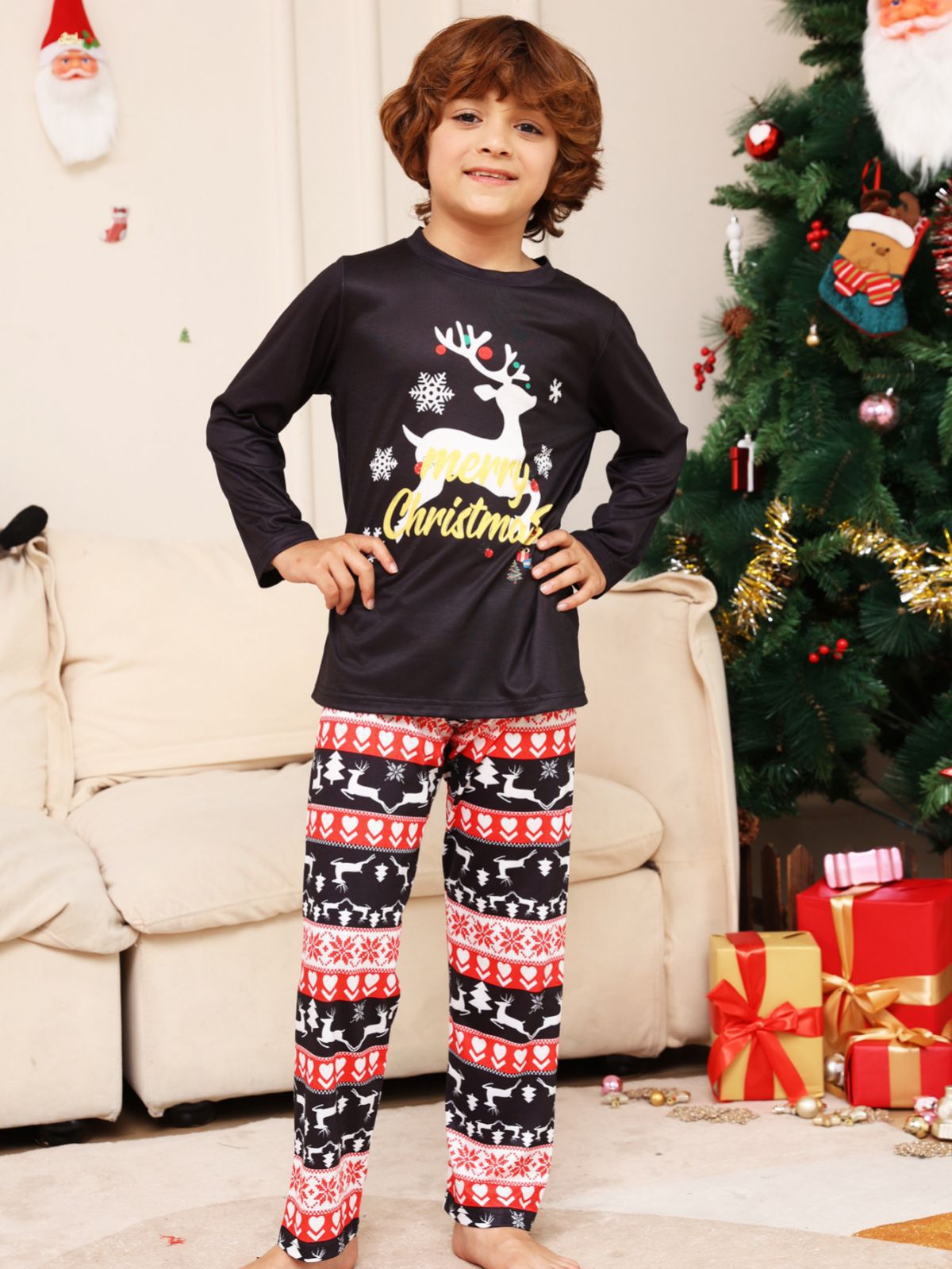 BamBam Letter Snowflake Deer Christmas Parent-Child Outfit Printed Home Clothes Pajamas - BamBam