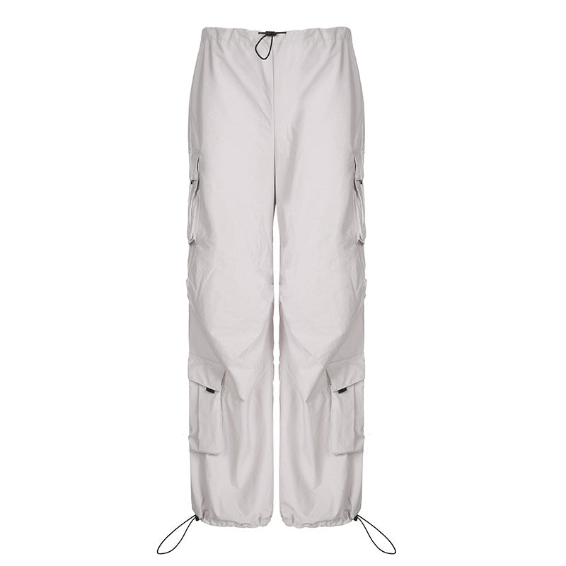 BamBam Street Pocket Elastic Waist Cargo Pants Sweet Cool Loose Slim Fit Versatile Casual Pants - BamBam
