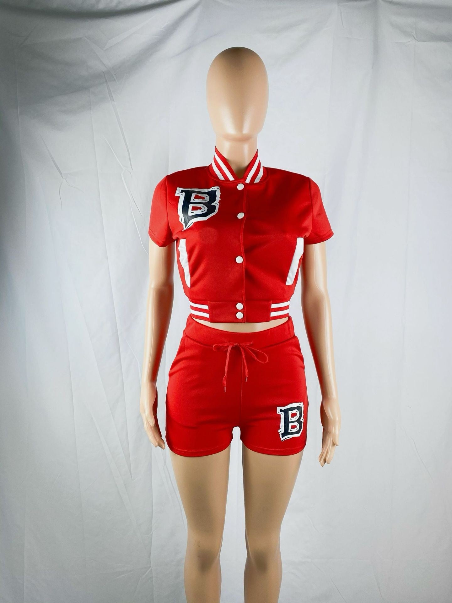 BamBam Women Baseball Print Short Sleeve Top And Shorts Two-Piece Set - BamBam