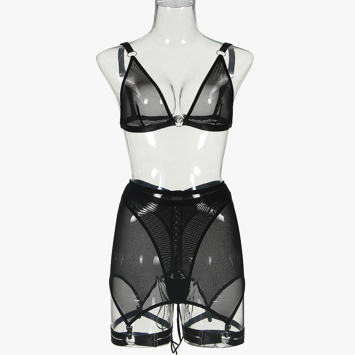 BamBam Women See-Through Mesh Lace-Up Sexy Lingerie Set - BamBam