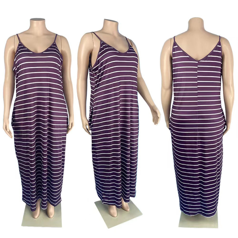 BamBam Stripe Print Dress Plus Size Women's Loungewear Loose Dress - BamBam