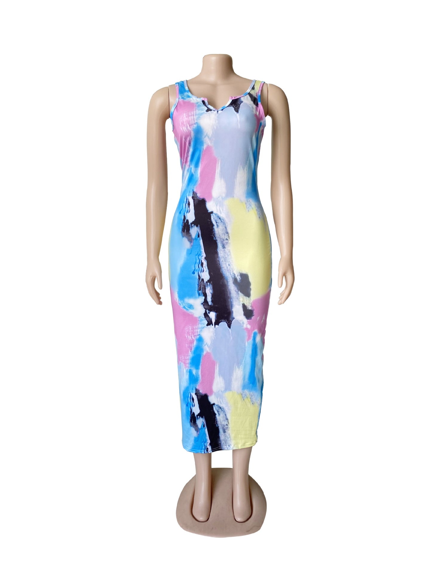 BamBam Women's Fashion Graffiti Print Sexy V-Neck Dress Summer - BamBam