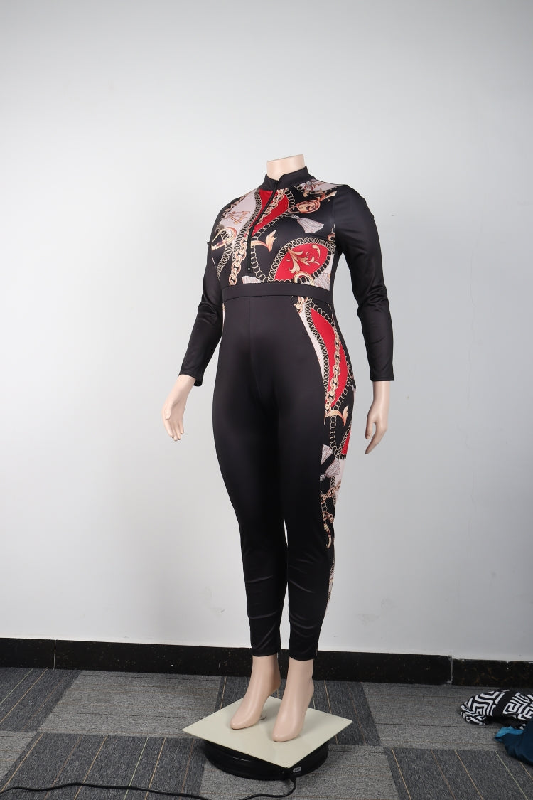 BamBam Plus Size Women Sexy Print Patchwork Jumpsuit - BamBam Clothing