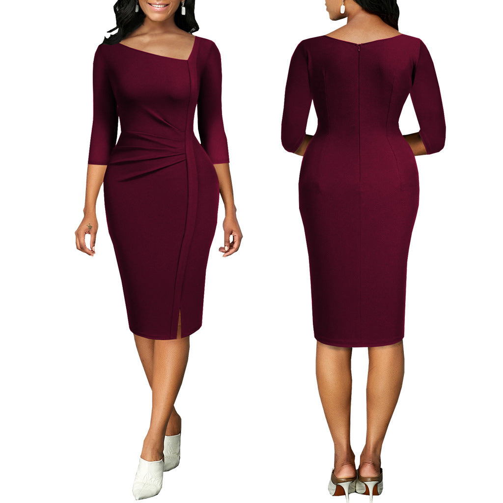 BamBam Sexy solid color l-neck women's dress - BamBam