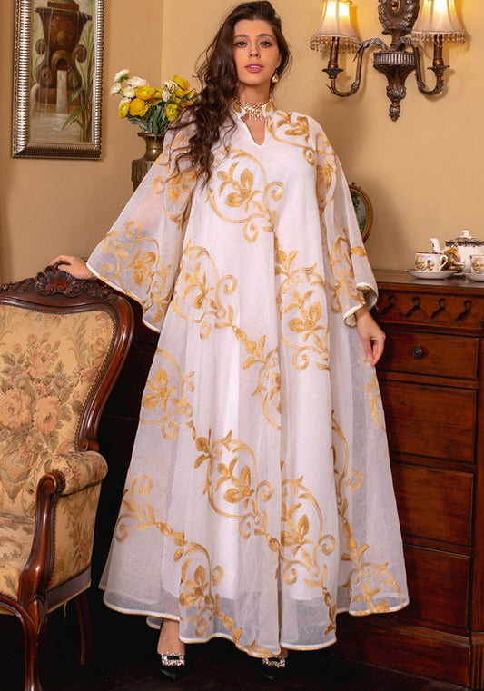 Arabian dubai embroidery mesh dress muslim party dinner fashion evening dress