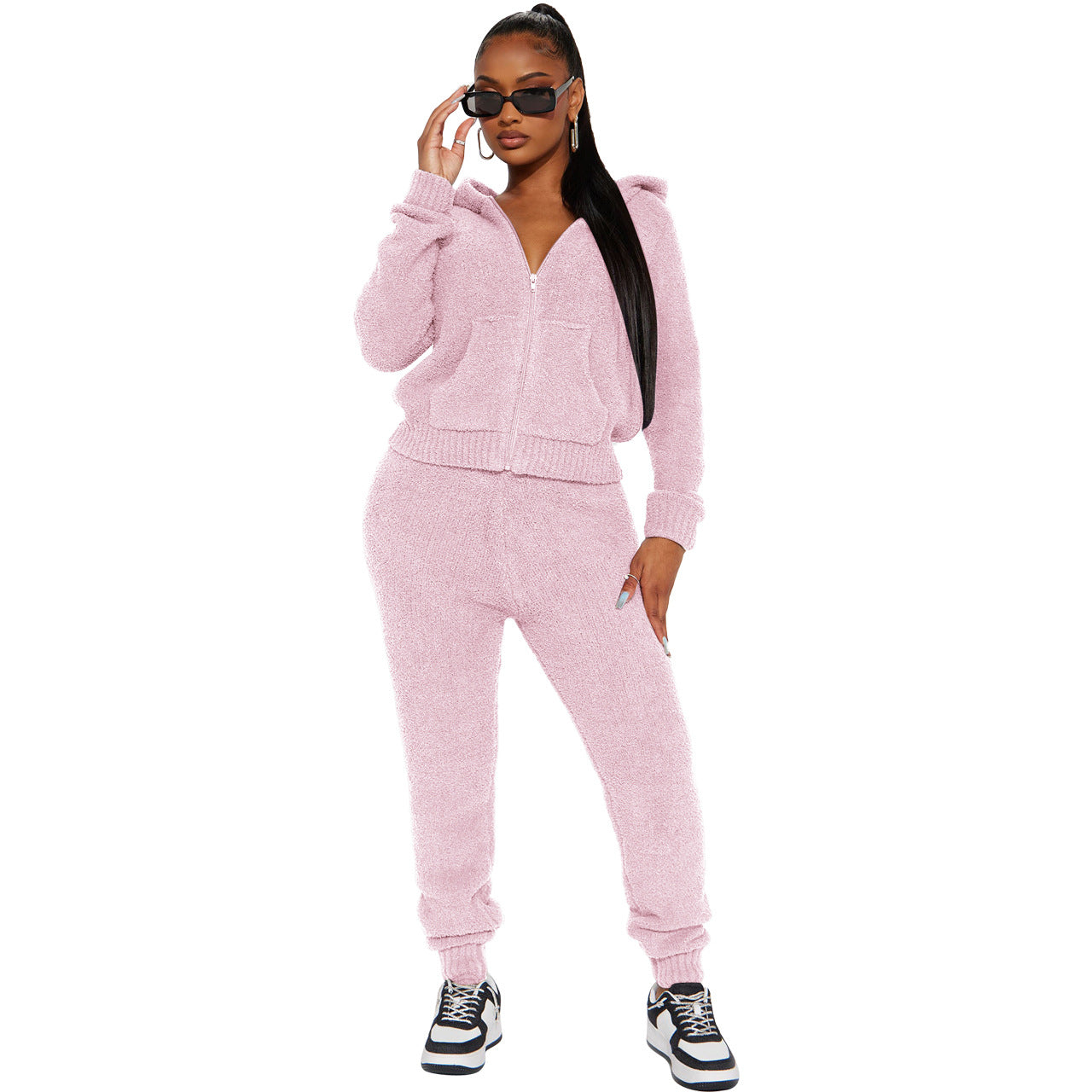 BamBam Women's Fashion Casual Hooded Fleece Two-Piece Pants Set Women's Clothing - BamBam