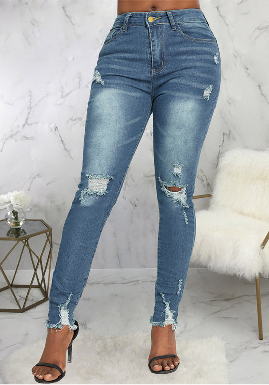 Women Ripped Stretch Denim Pants